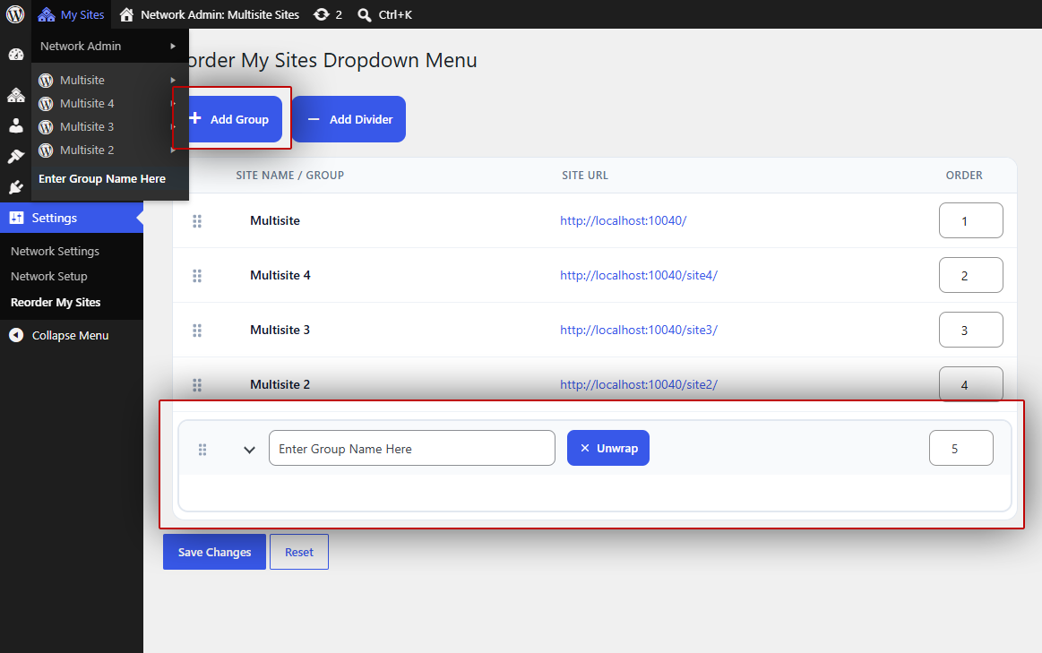 Reorder Multisite How to Add Group