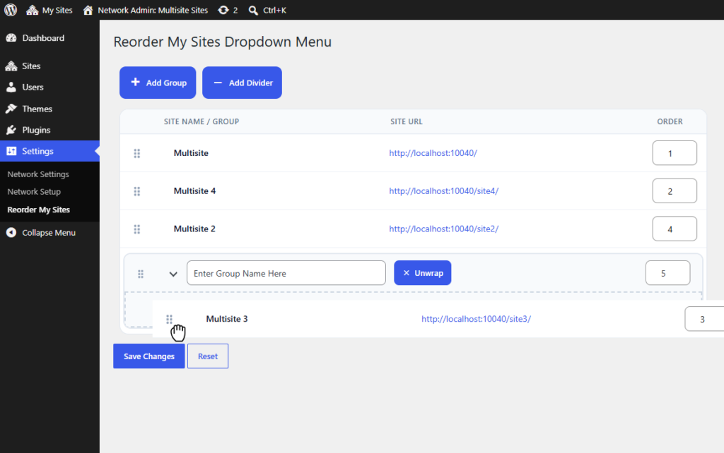 Reorder Multisite How to Move Site