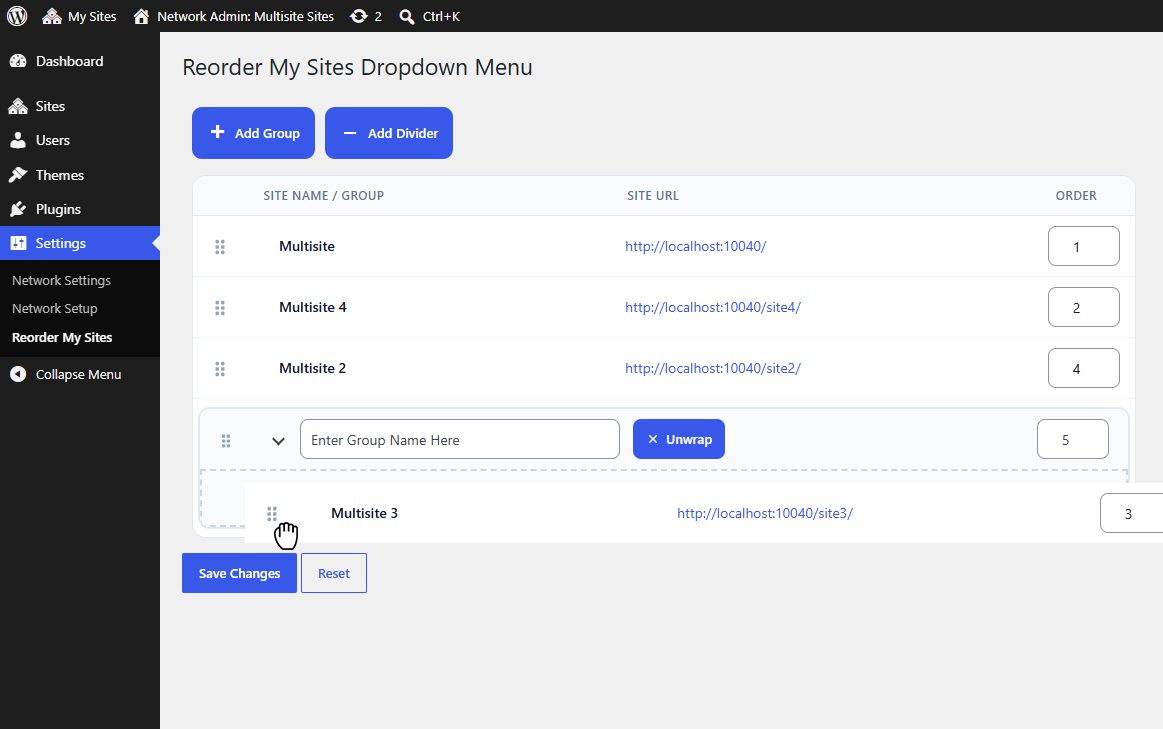 Reorder Multisite How to Move Site