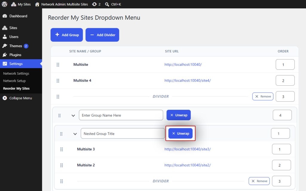 Reorder Multisite How to Remove Group