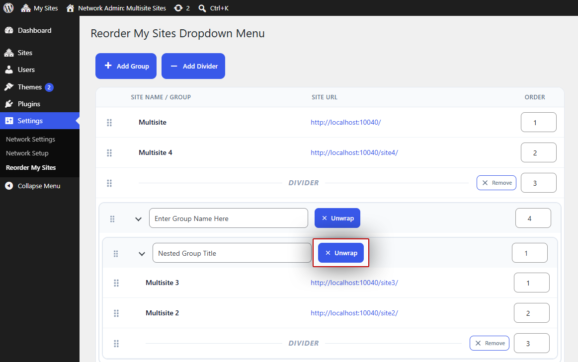 Reorder Multisite How to Remove Group