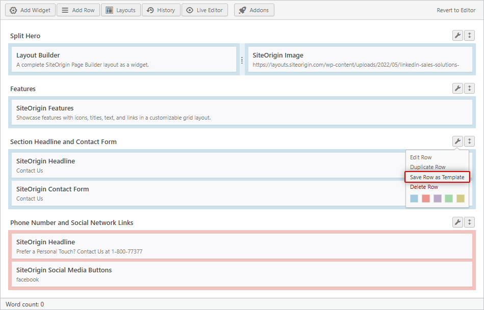 How to Save a Row for SiteOrigin Page Builder