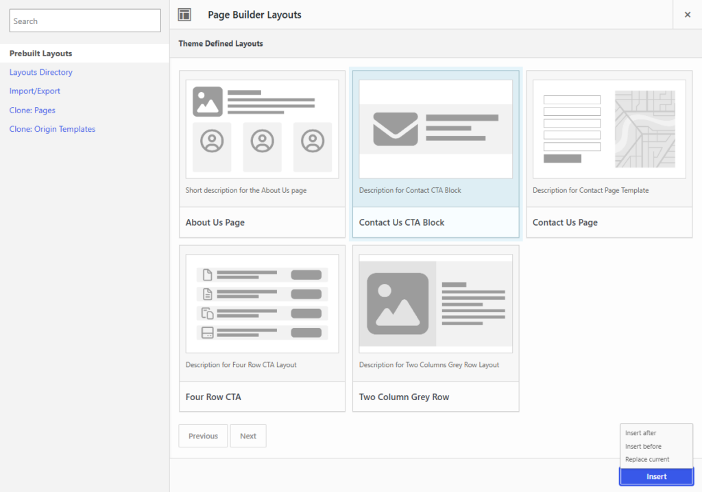 How to Select a Saved Layout for SiteOrigin Page Builder